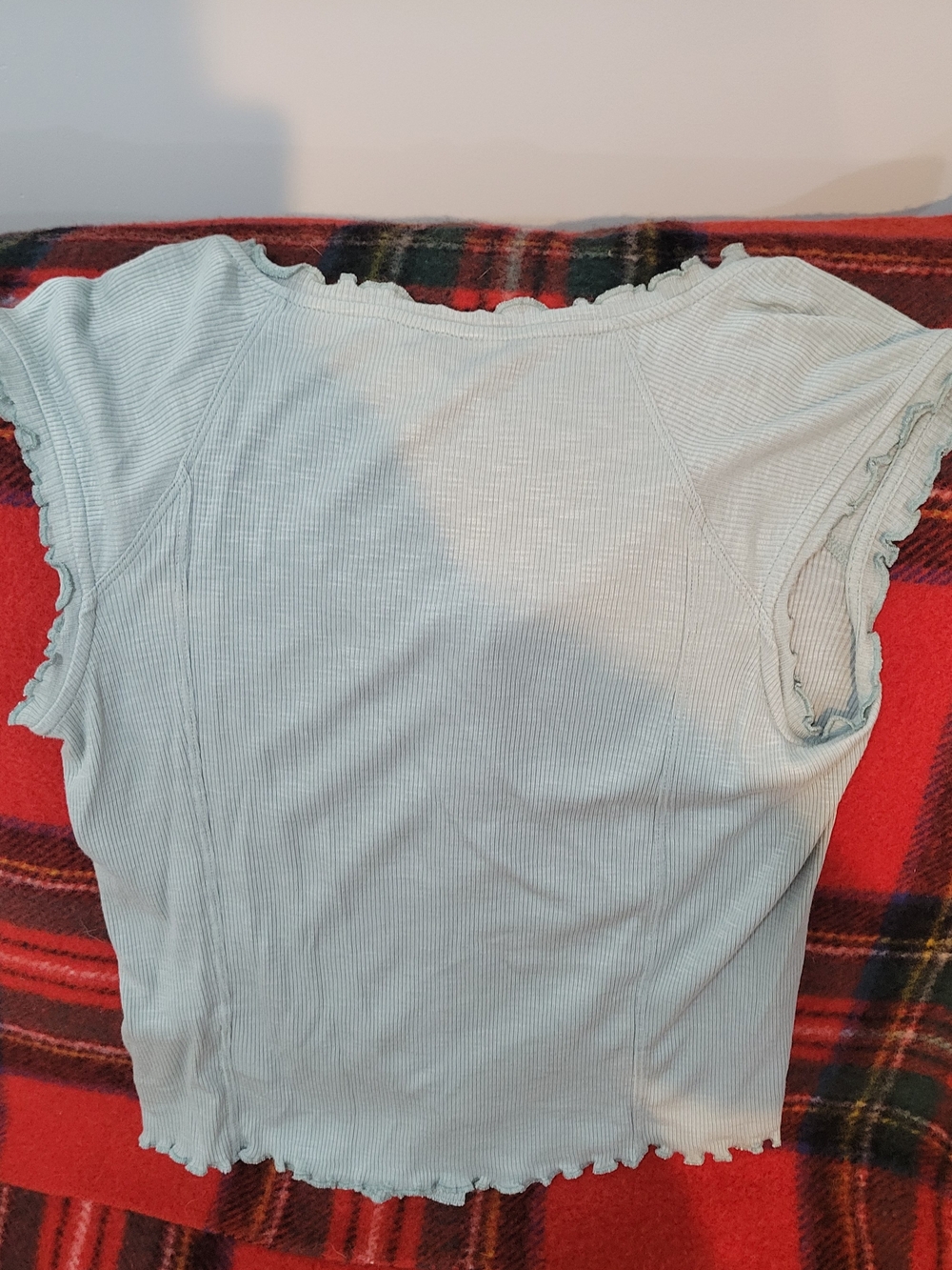 Free People Light Green Ruffle-Edge Button Top - Picture 3 of 3